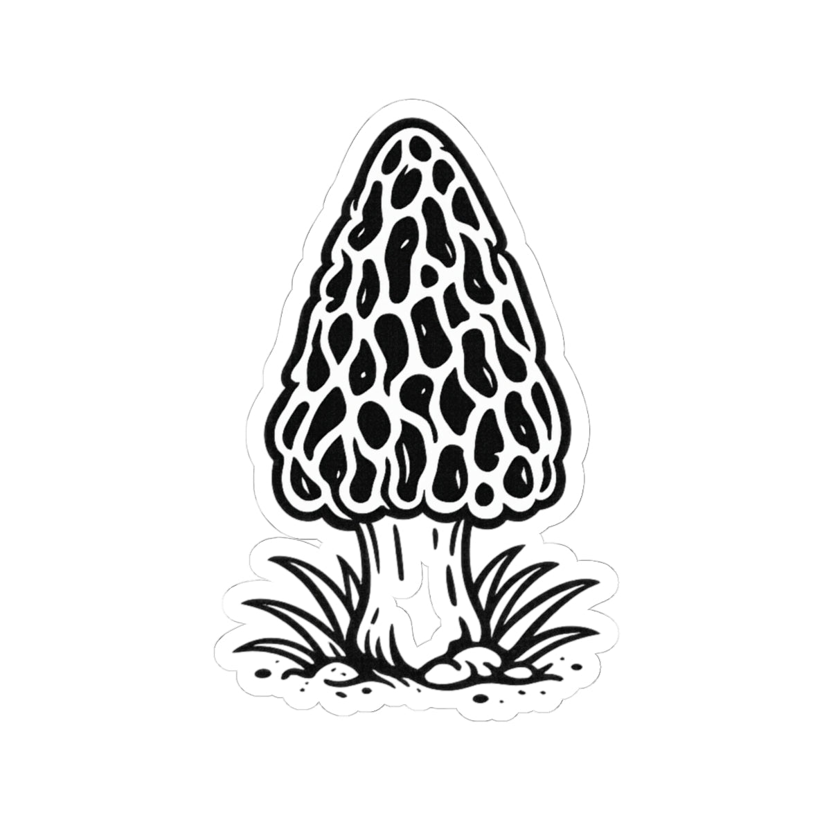 Sticker,  Kiss-Cut - Black & White Morel Mushroom