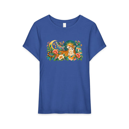 T-Shirt, Short Sleeve Wide Neck Relaxed Fit - Tiger Moon
