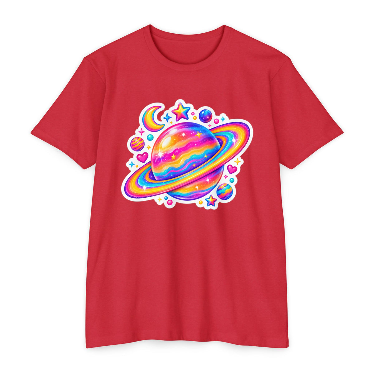 T‑Shirt, Short Sleeve Boxy Crew Neck - Rainbow Planet Cosmic Space