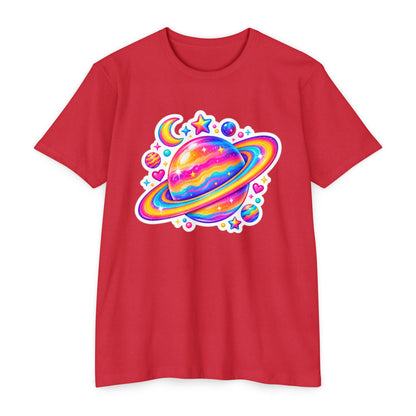 T‑Shirt, Short Sleeve Boxy Crew Neck - Rainbow Planet Cosmic Space