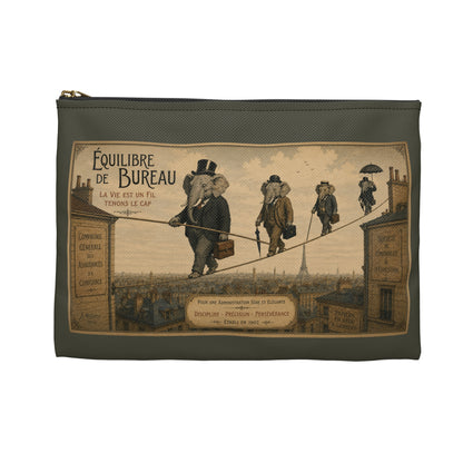 Vintage 'Équilibre de Bureau' Accessory Pouch – Retro Circus Elephant Tightrope Design