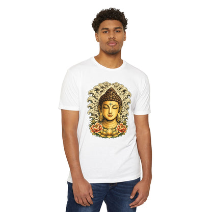 T-Shirt, Short Sleeve Boxy Crew Neck - Buddha Head Floral