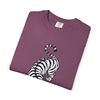 T-Shirt, Short Sleeve Boxy Crew Neck - Black & White Tiger