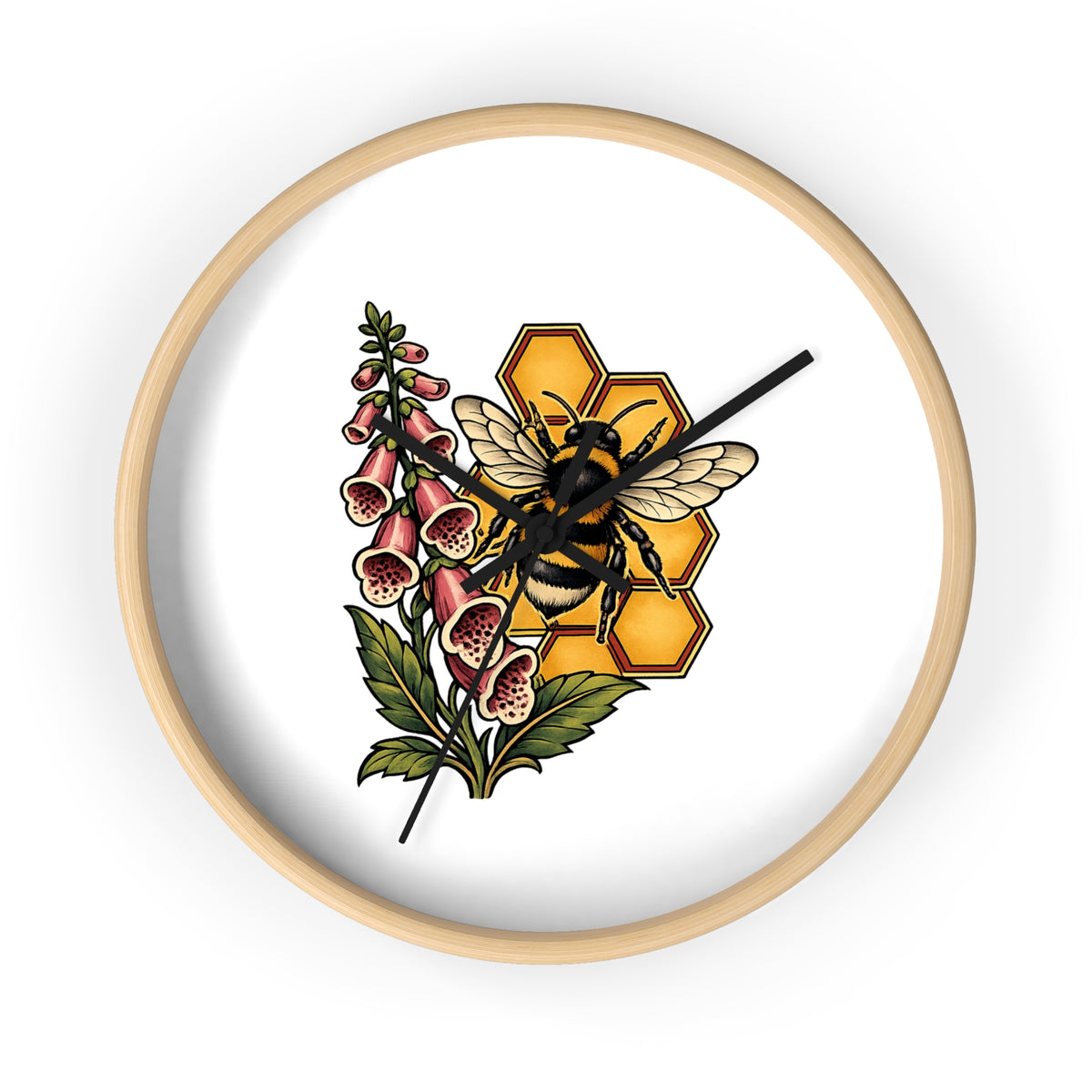 Clock, Wall Acrylic - Bee, Honeycomb & Foxglove