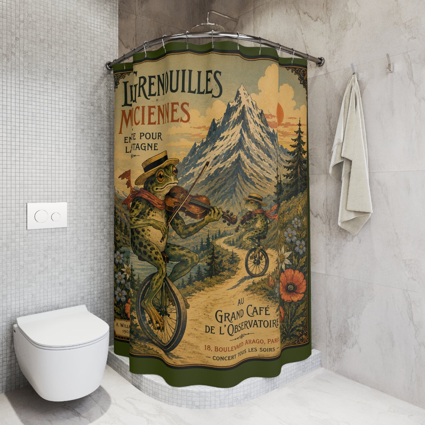 Frogs on Unicycles Shower Curtain