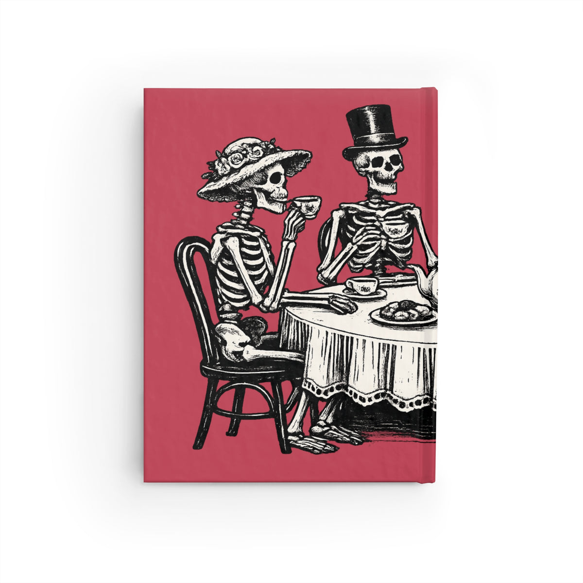 Journal Notebook, Hardcover Blank - Vintage Skeleton Tea Party (pale red)