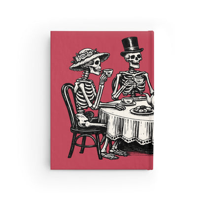 Journal Notebook, Hardcover Blank - Vintage Skeleton Tea Party (pale red)