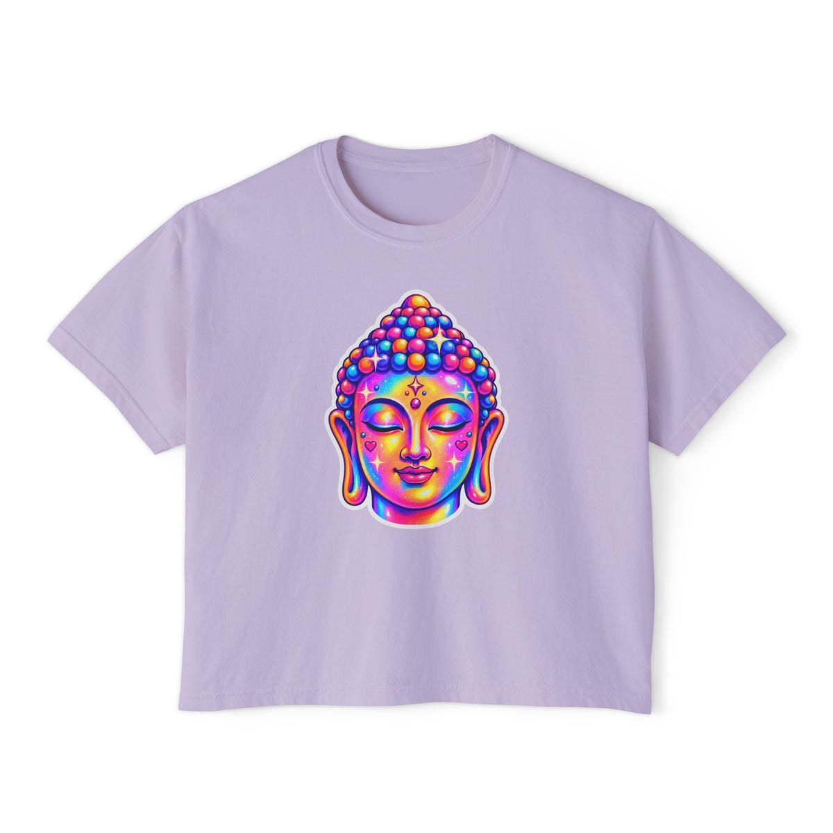 T-Shirt, Short Sleeve Boxy Crew Neck Cropped - 1980s Buddha Head