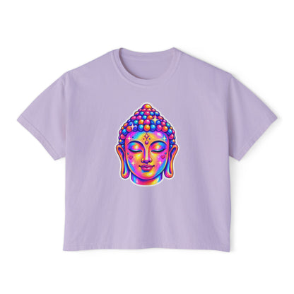 T-Shirt, Short Sleeve Boxy Crew Neck Cropped - 1980s Buddha Head