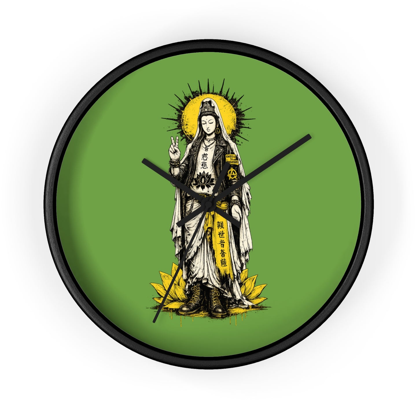 Kuan Yin Lotus Wall Clock — Green Zen Buddhist Decorative Clock