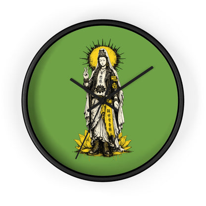 Kuan Yin Lotus Wall Clock — Green Zen Buddhist Decorative Clock