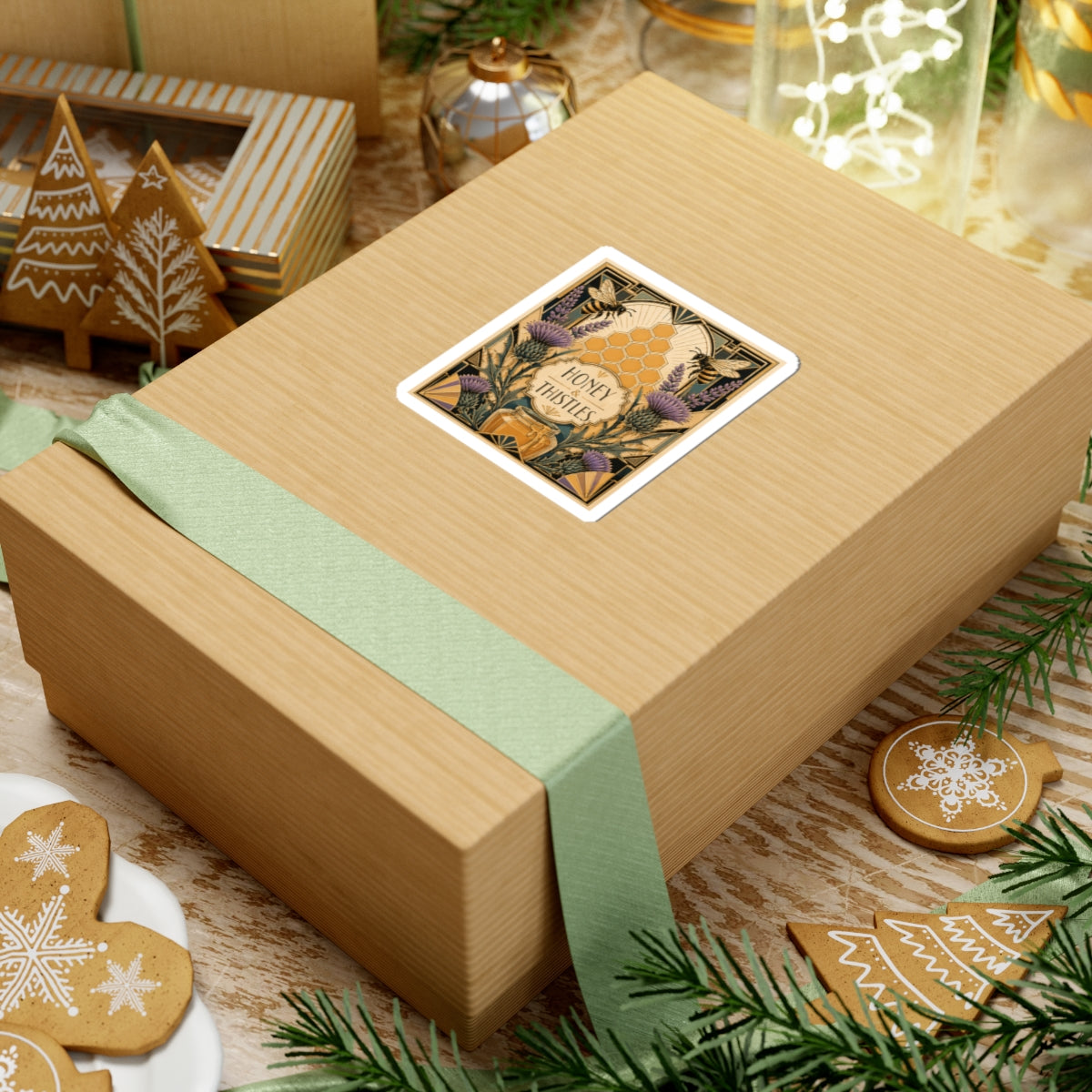 Honey & Thistles Sticker — Vintage Bee, Honeycomb & Thistle Kiss-Cut Sticker