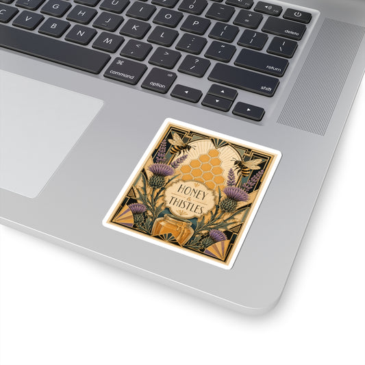 Honey & Thistles Sticker — Vintage Bee, Honeycomb & Thistle Kiss-Cut Sticker
