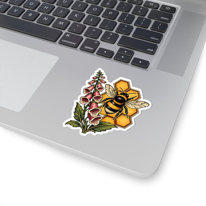 Sticker,  Kiss-Cut - Floral Honeycomb Bee & Foxglove