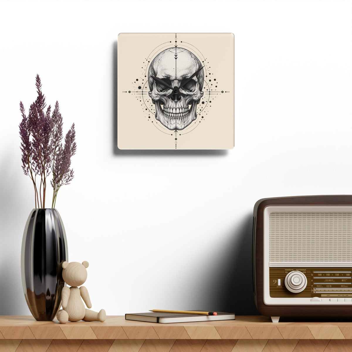 Clock, Wall Acrylic - Geometric Skull