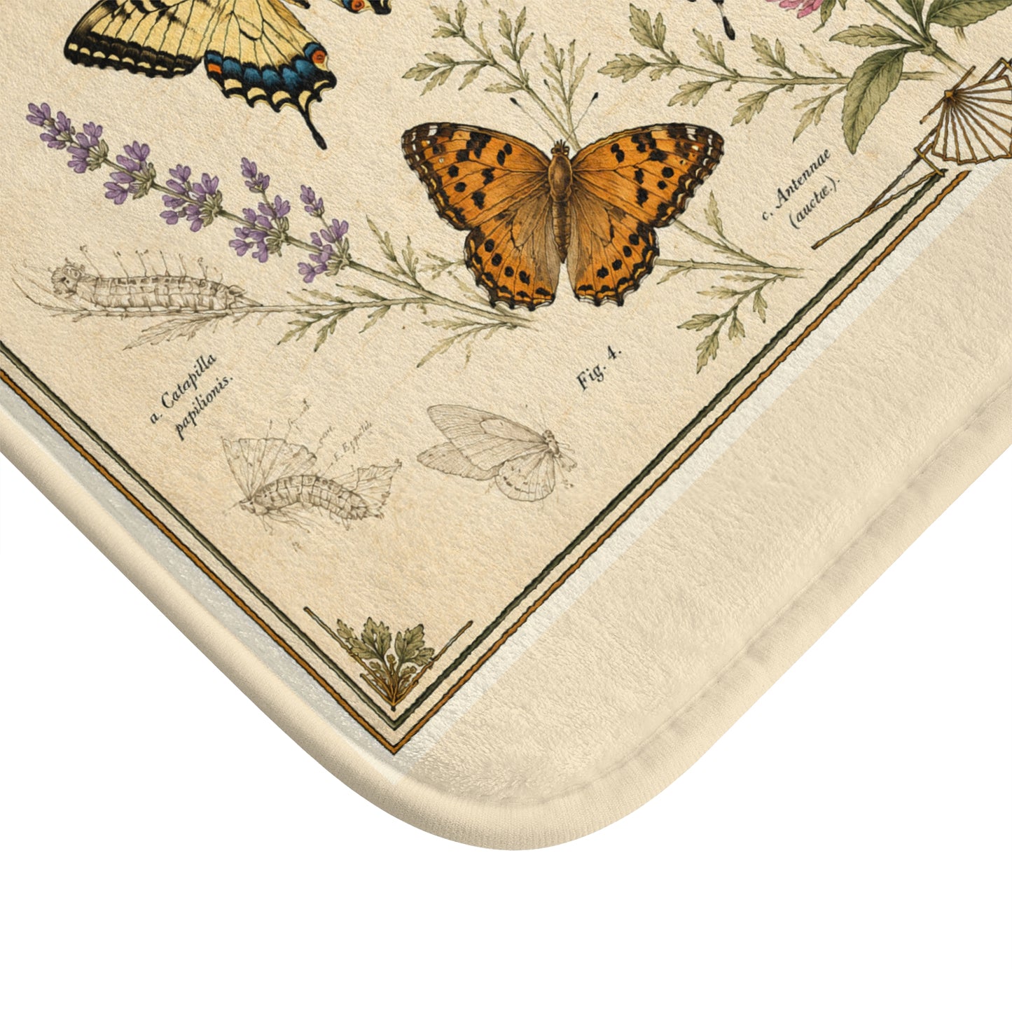 Vintage Botanical Butterfly Bath Mat — Floral Nature-Inspired Bathroom Rug