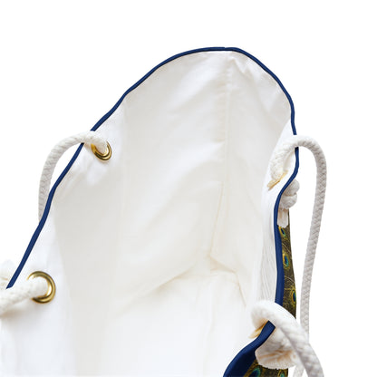 Peacock Feather Weekender Bag — Blue Travel Tote with Vibrant Peacock Design
