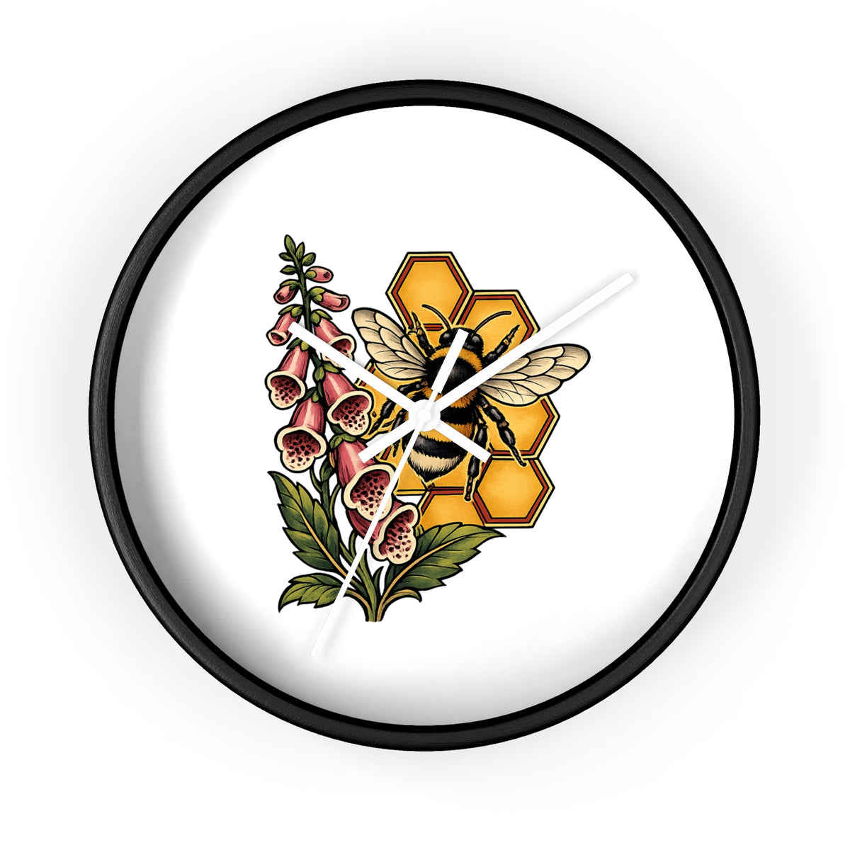 Clock, Wall Acrylic - Bee, Honeycomb & Foxglove