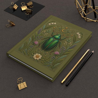Journal Notebook, Hardcover Lined - Botanical Scarab (green)
