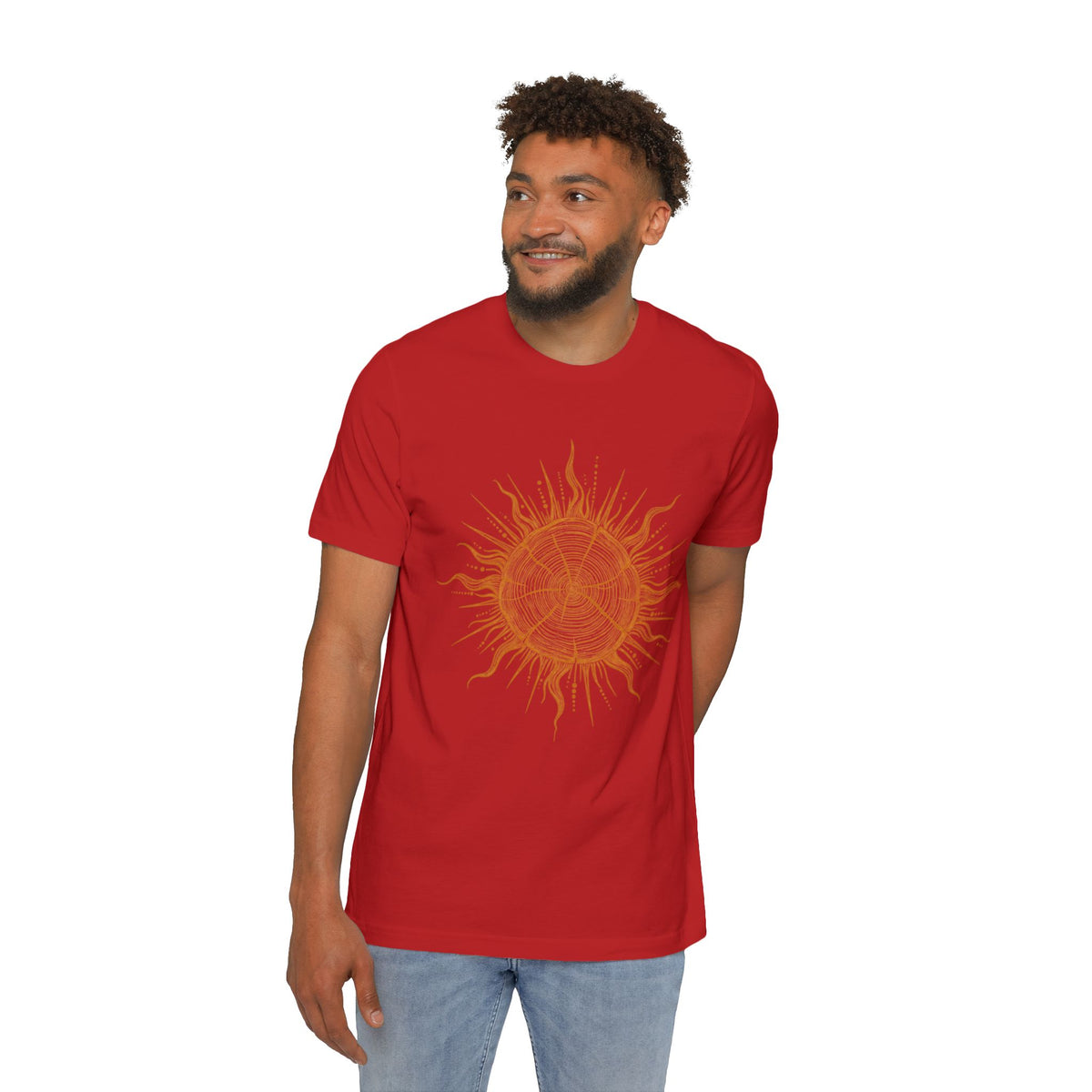 T-Shirt Short Sleeve Boxy Crew Neck - Boho Sunburst Tree Rings Line Art
