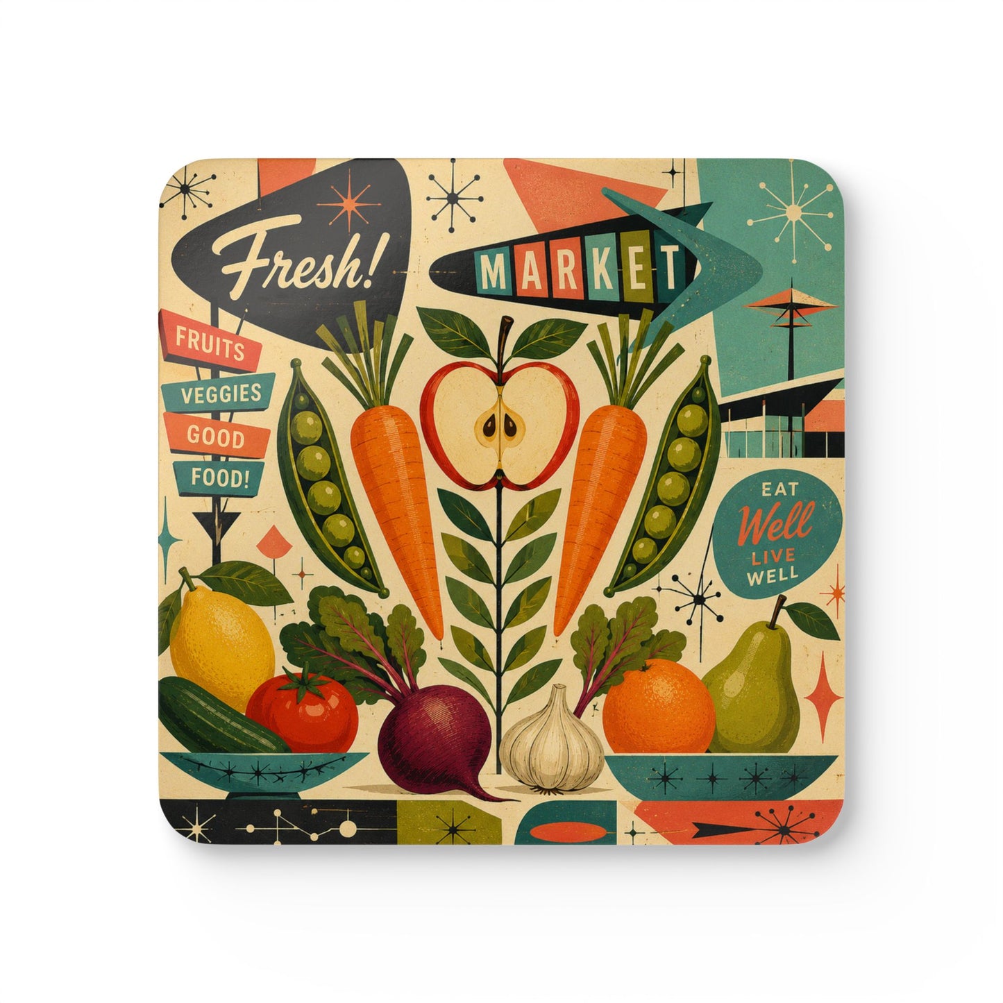 Mid-Century Modern Grocery Shopping Coasters (Set of 4)