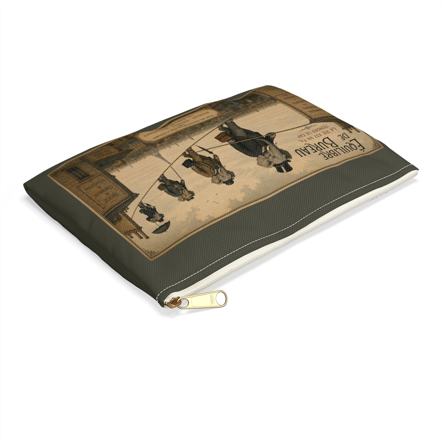 Vintage 'Équilibre de Bureau' Accessory Pouch – Retro Circus Elephant Tightrope Design