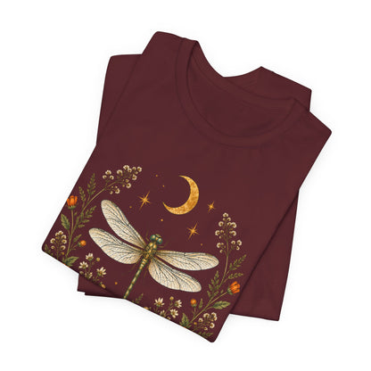 T-Shirt, Short Sleeve Boxy Crew Neck - Boho Dragonfly Moon