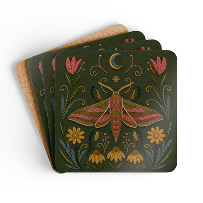 Elephant Hawk Moth & Wildflower Cork Coaster (Set of 4)