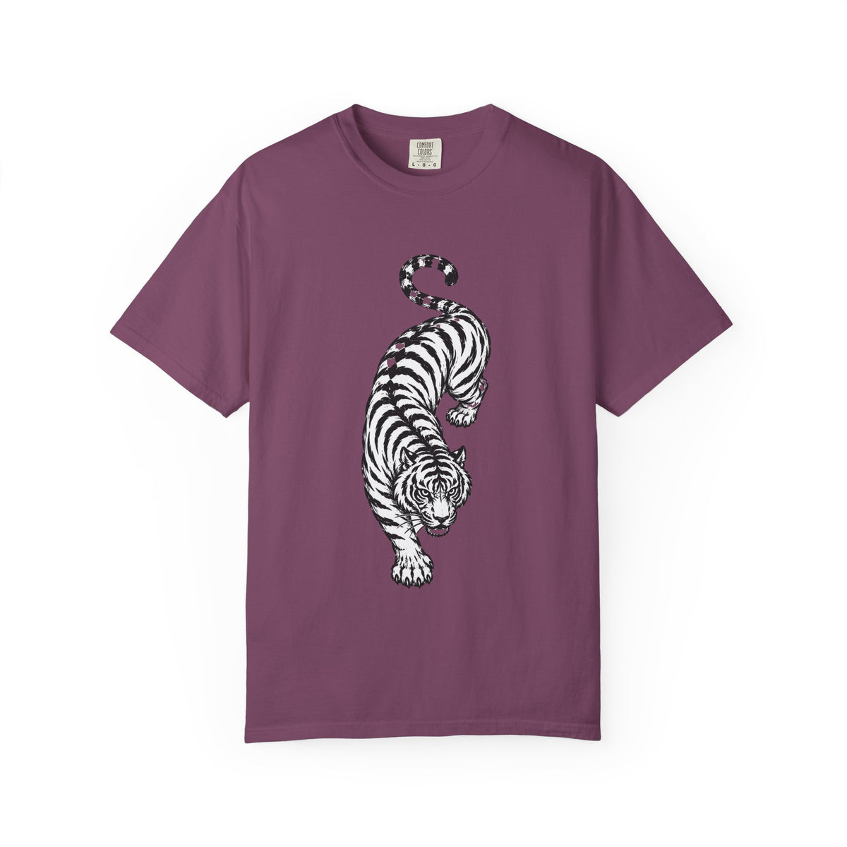 T-Shirt, Short Sleeve Boxy Crew Neck - Black & White Tiger