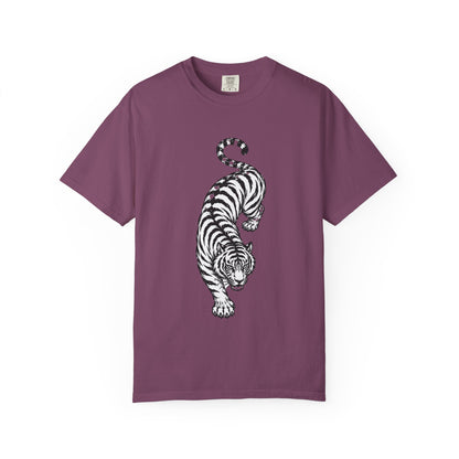 T-Shirt, Short Sleeve Boxy Crew Neck - Black & White Tiger