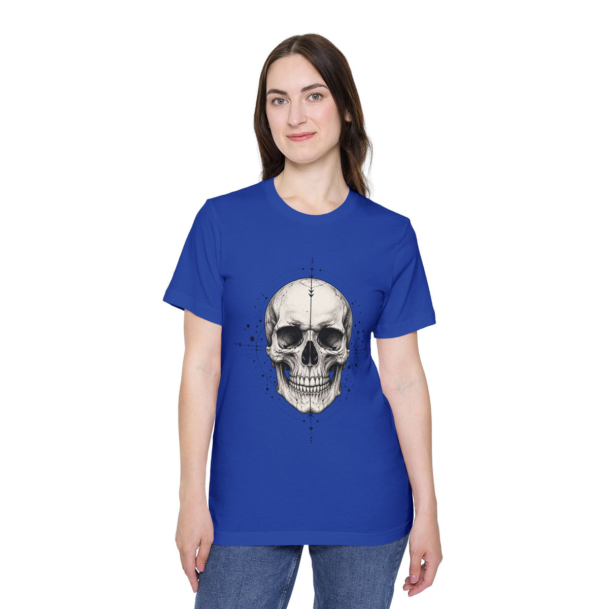 T-Shirt, Short Sleeve Boxy Crew Neck - Geometric Skull