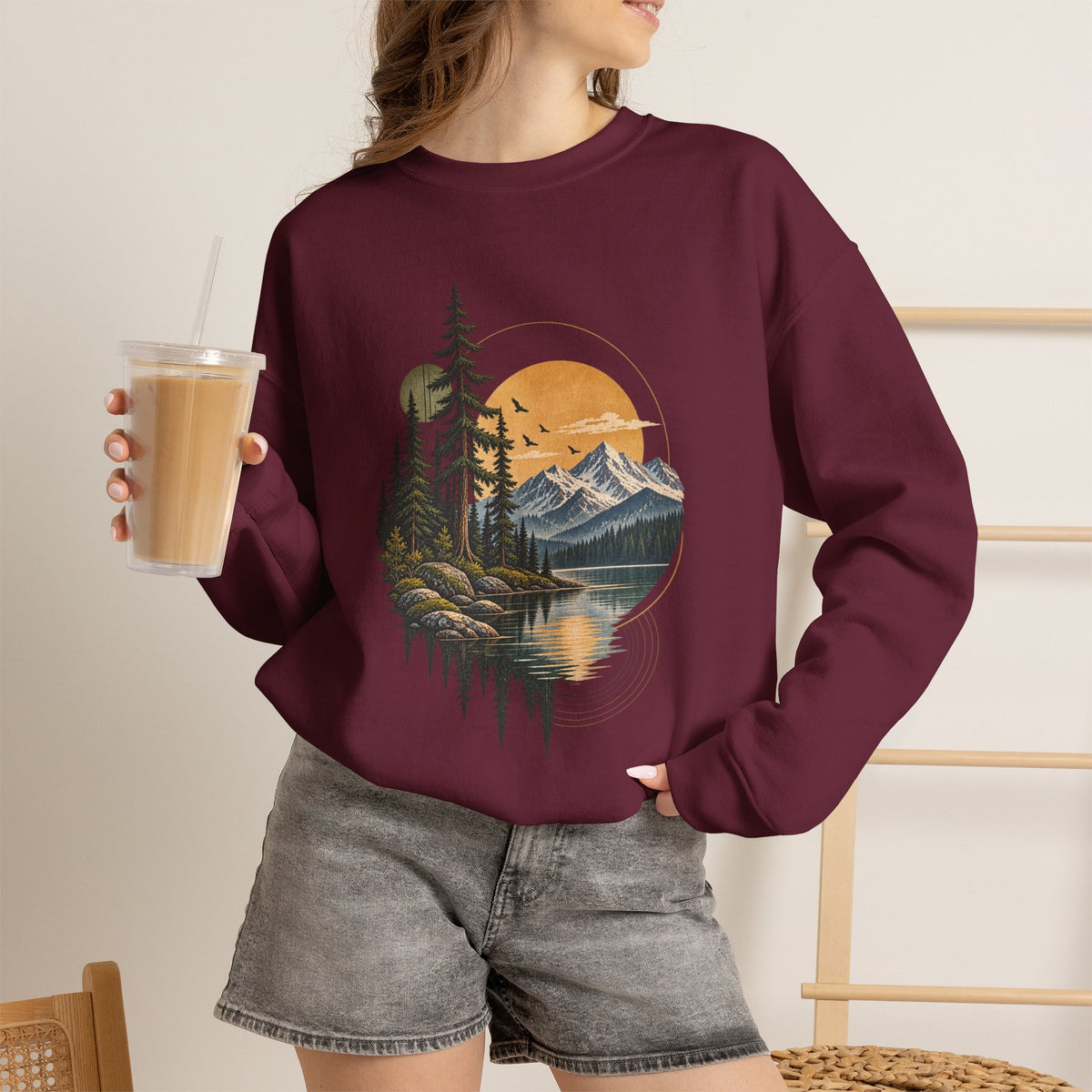 Sweatshirt, Crew Neck - Mountain Lake Sunset
