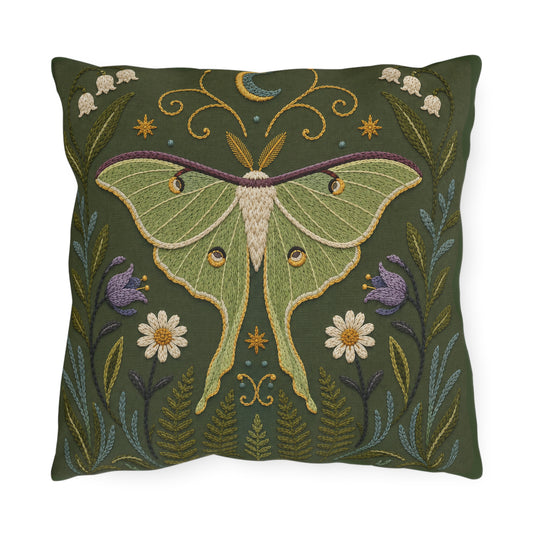 Luna Moth Garden Outdoor Pillow