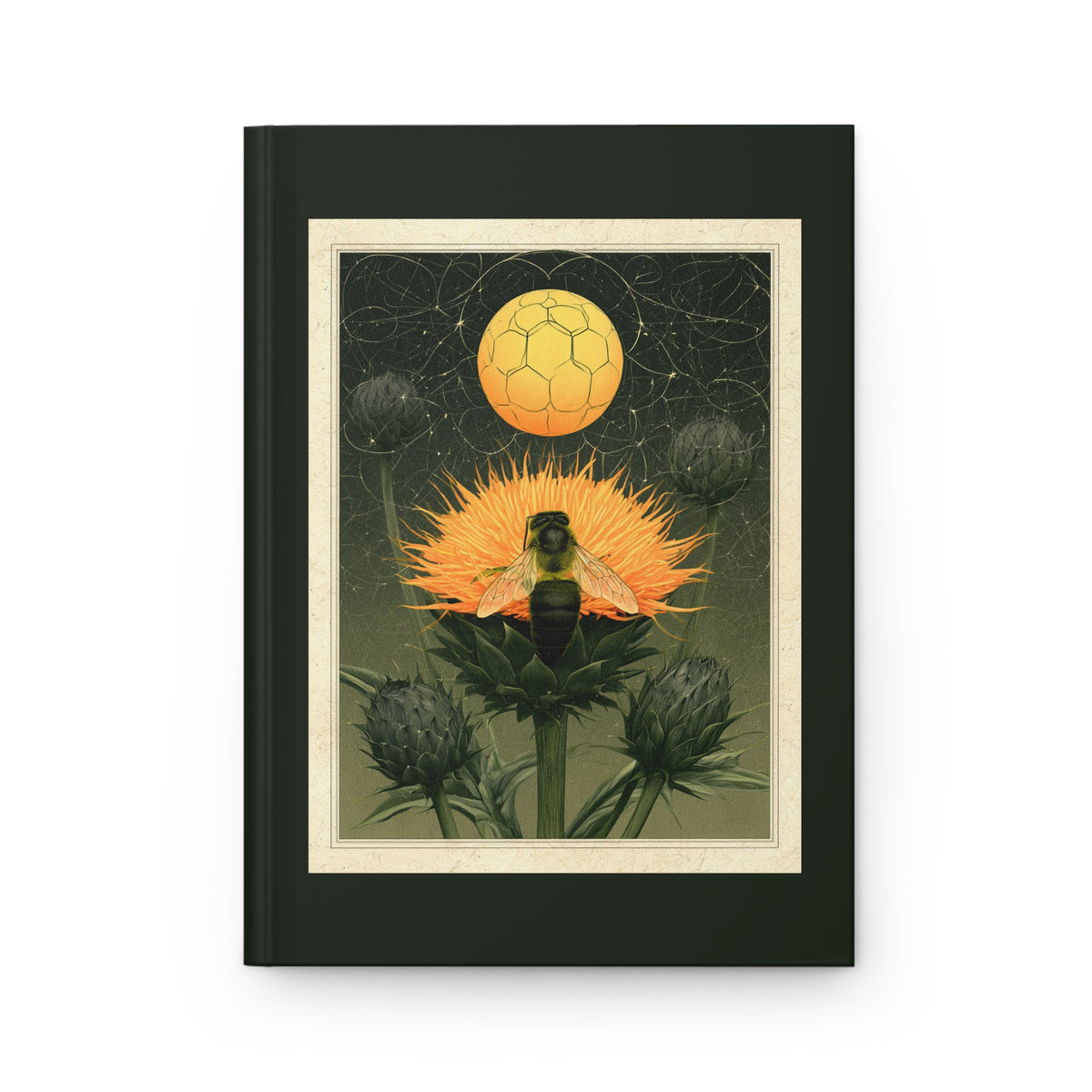 Journal Notebook, Hardcover Lined - Bee, Thistles, and Moonlight