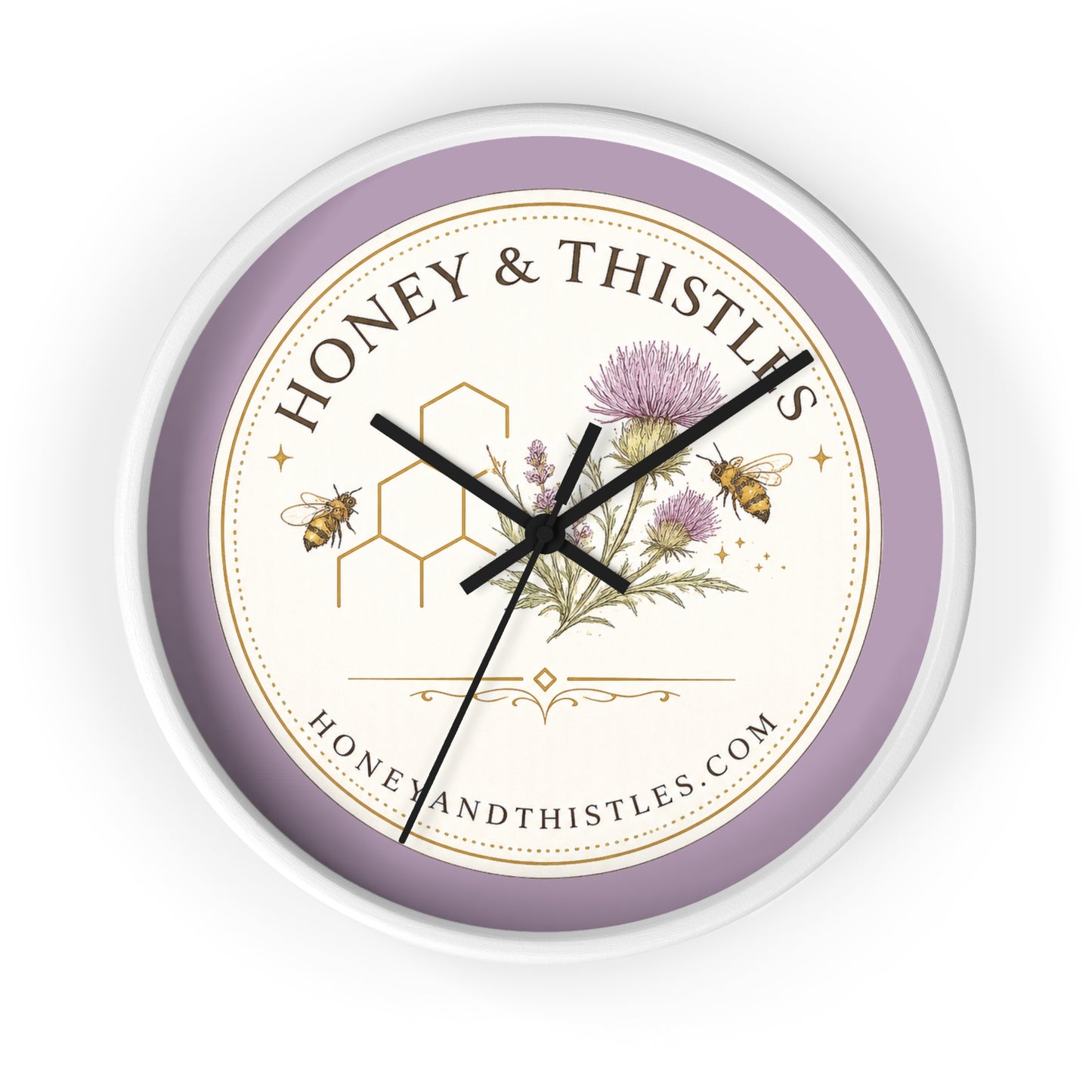 Honey & Thistles Floral Wall Clock — Bee, Thistle & Honeycomb Kitchen Clock