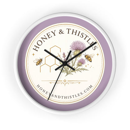 Honey & Thistles Floral Wall Clock — Bee, Thistle & Honeycomb Kitchen Clock