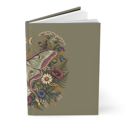 Journal Notebook, Hardcover Lined - Botanical Luna Moth (olive green)