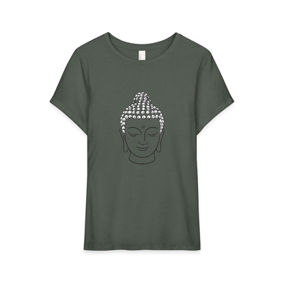 T-Shirt, Short Sleeve Wide Neck Relaxed Fit - Buddha Head