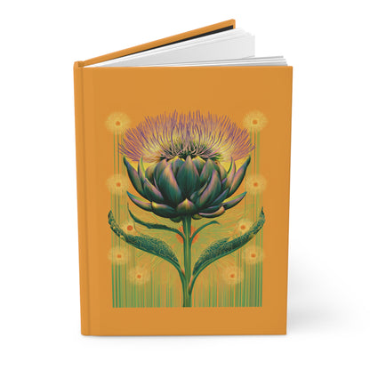 Journal Notebook, Hardcover Lined - Artichoke Blooming in Orange