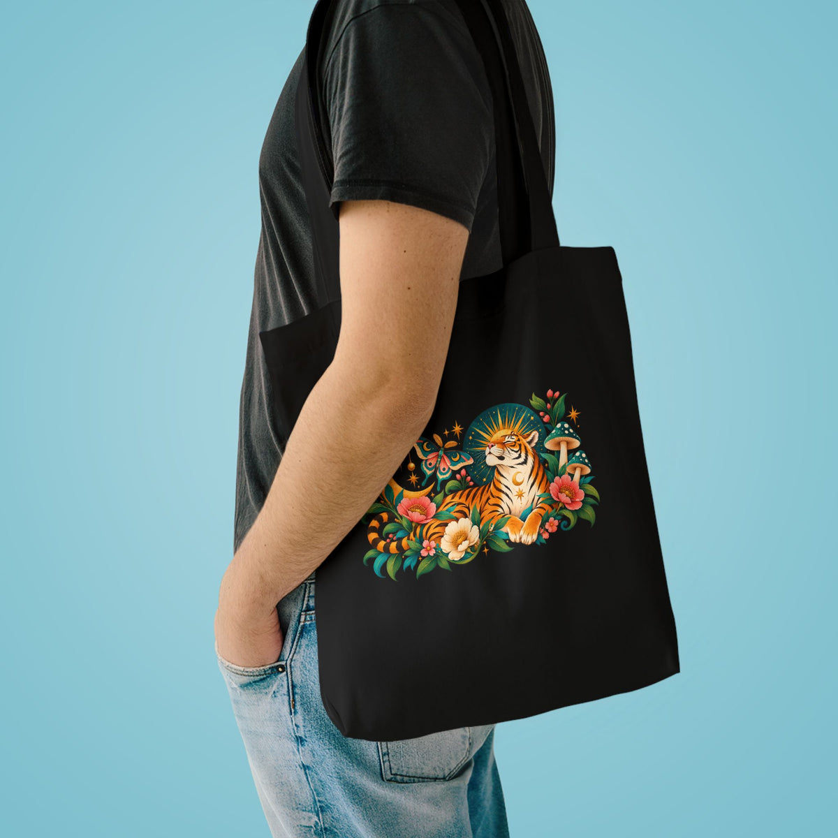 Tote, Large Canvas Bag - Tiger & Moon