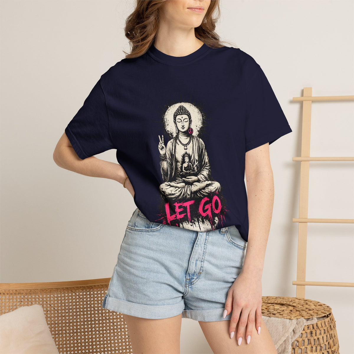 T-Shirt, Short Sleeve Boxy Crew Neck - Buddha "Let Go"