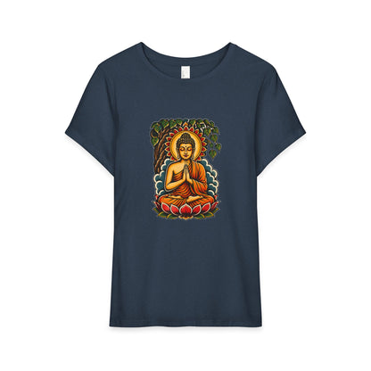 T-Shirt, Short Sleeve Boxy Crew Neck - Buddha & Lotus