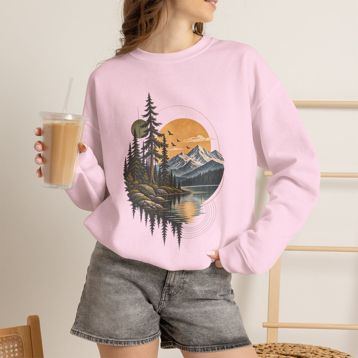 Sweatshirt, Crew Neck - Mountain Lake Sunset