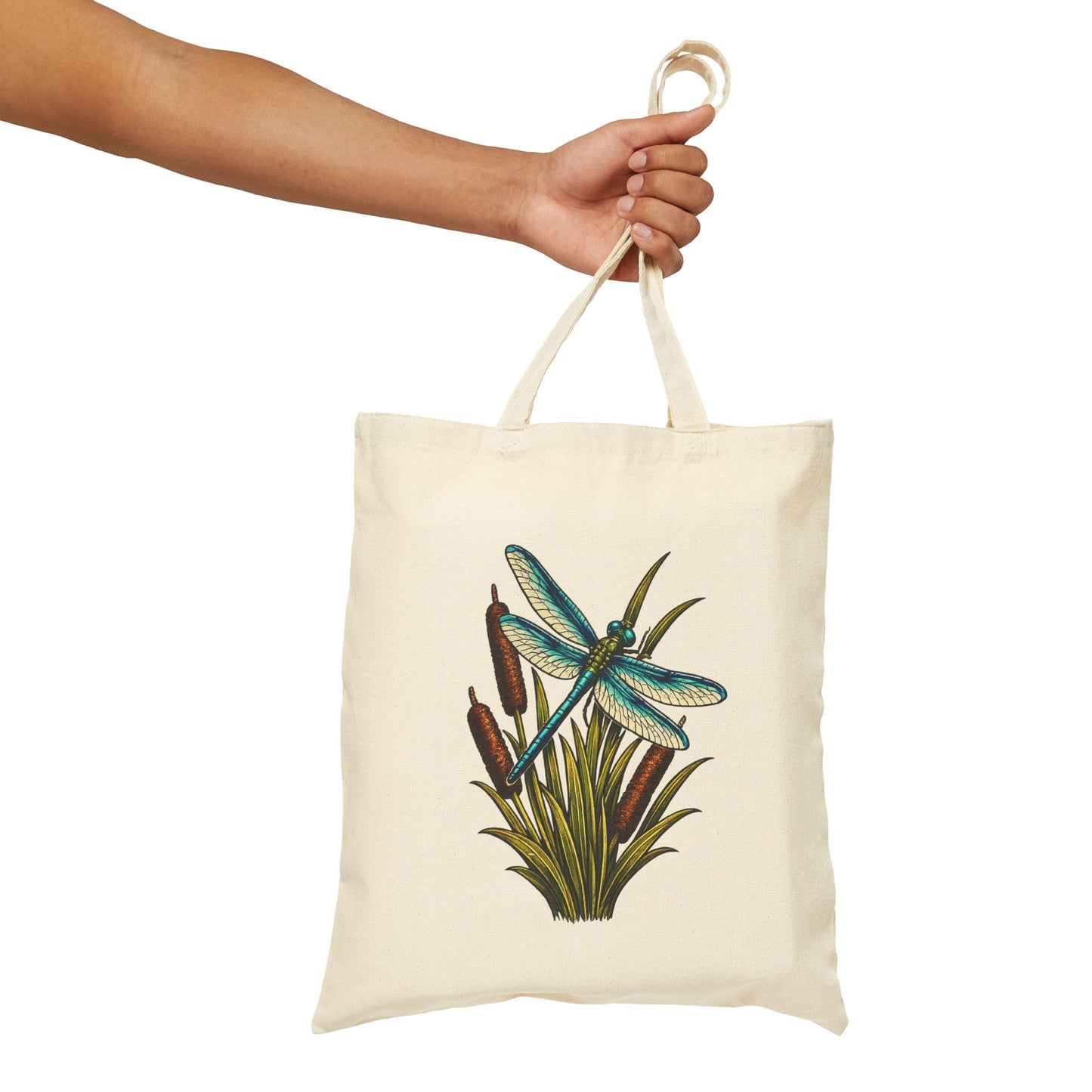 Dragonfly & Cat Tail Canvas Tote Bag