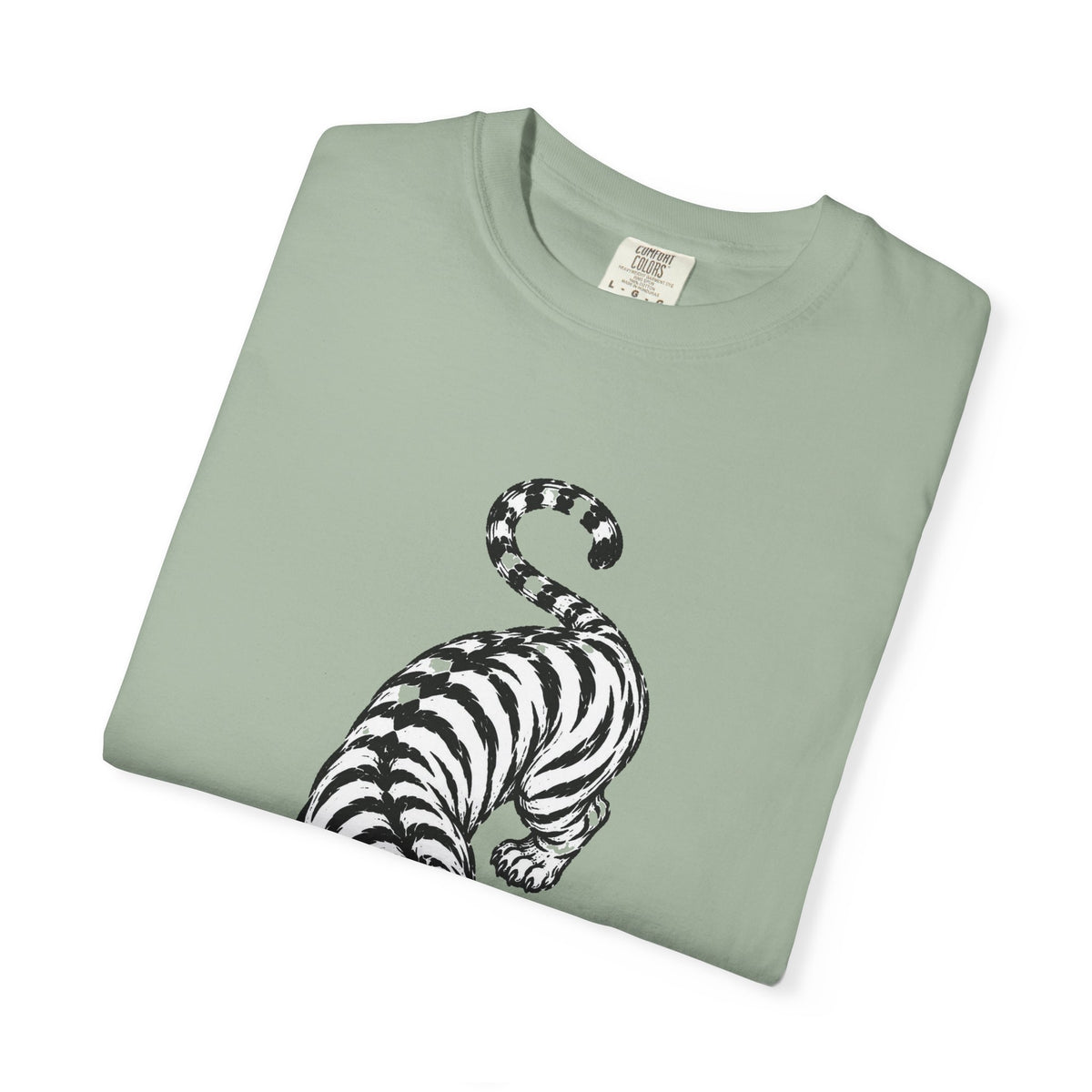 T-Shirt, Short Sleeve Boxy Crew Neck - Black & White Tiger