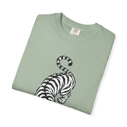 T-Shirt, Short Sleeve Boxy Crew Neck - Black & White Tiger