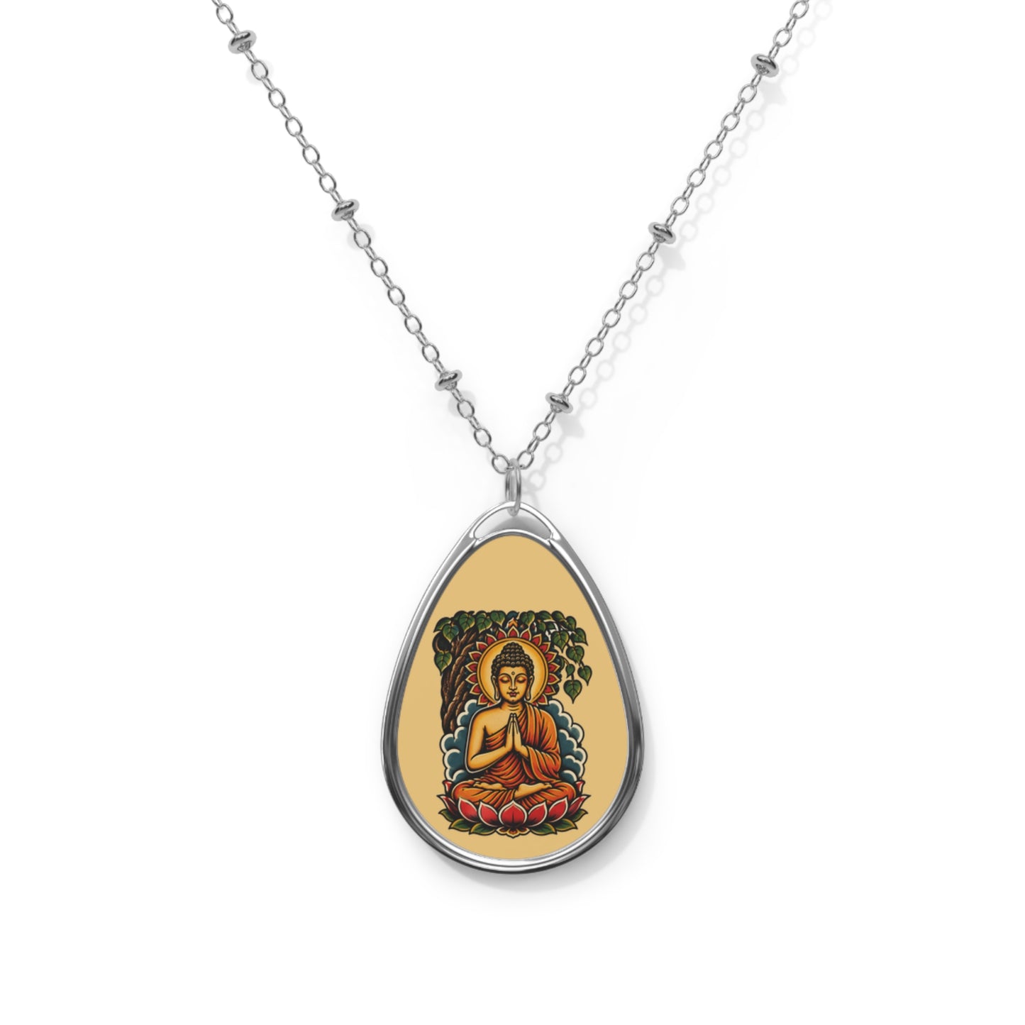 Buddha Oval Pendant Necklace — Spiritual Lotus Meditation Jewelry