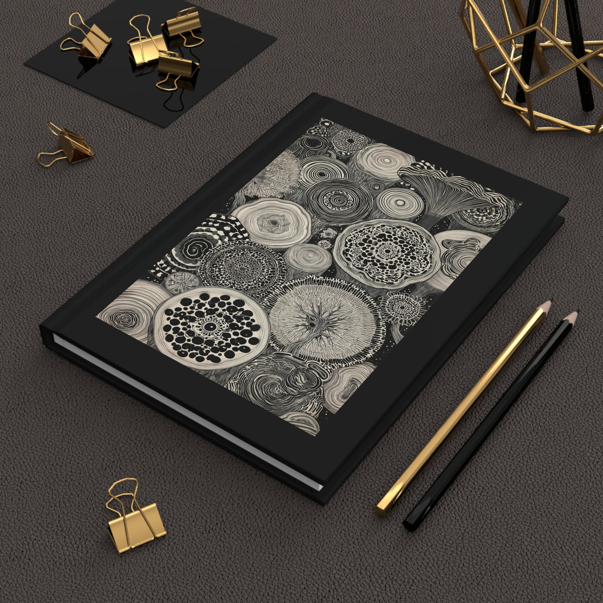 Journal Notebook, Hardcover Lined - Ring 'Round the Rings, Dark Version
