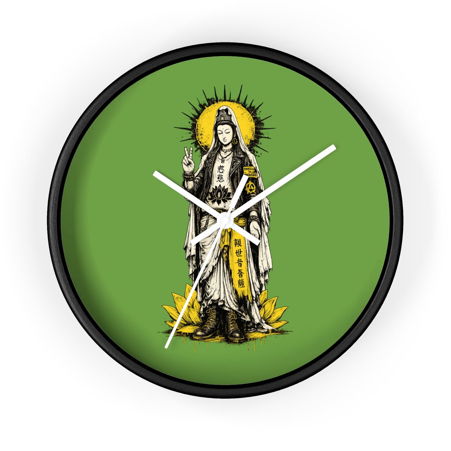 Kuan Yin Lotus Wall Clock — Green Zen Buddhist Decorative Clock