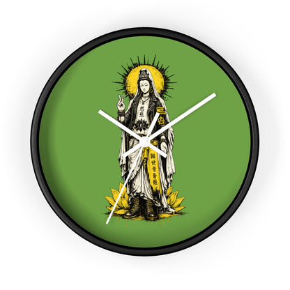 Kuan Yin Lotus Wall Clock — Green Zen Buddhist Decorative Clock